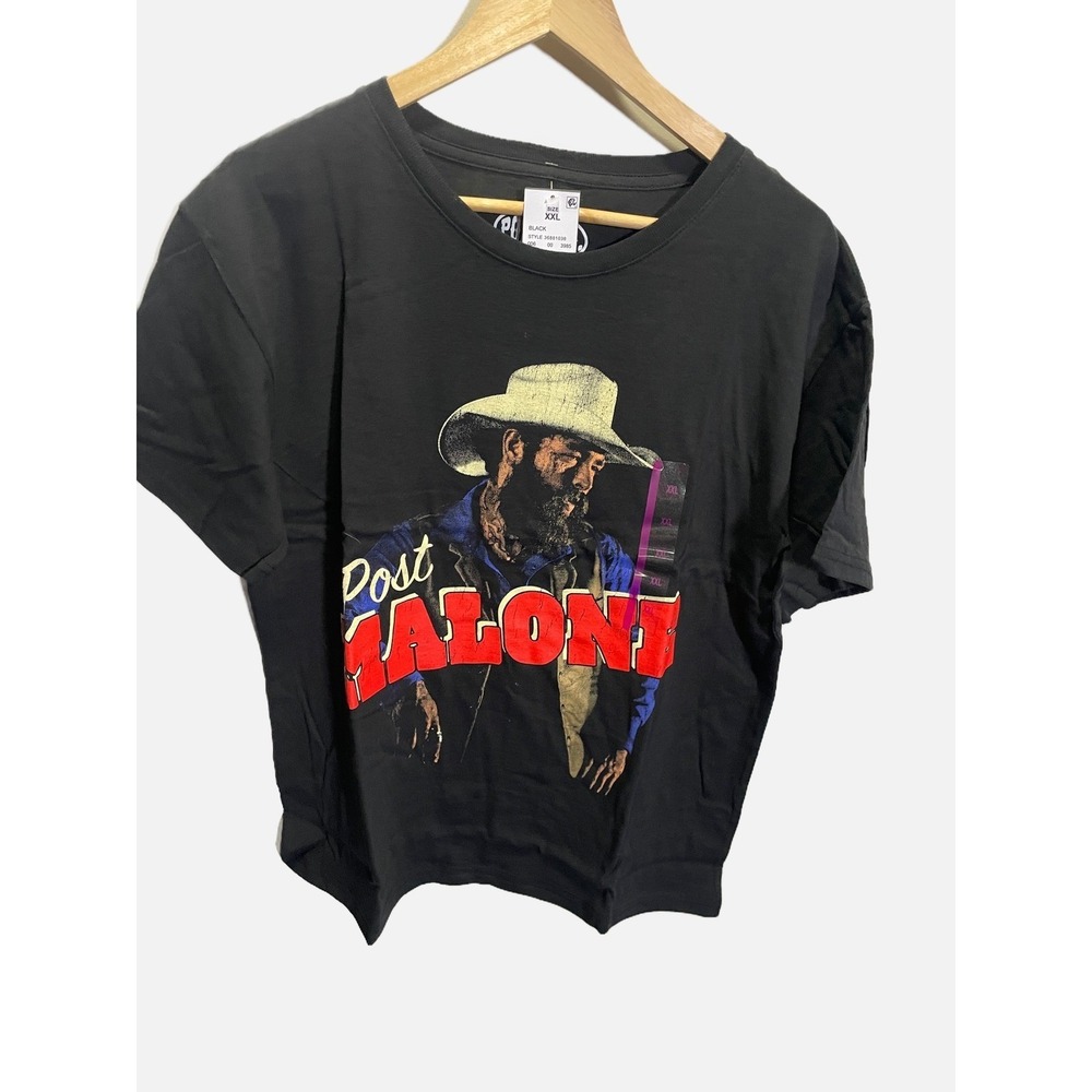 Post Malone Graphic T-Shirt Black XXL Cowboy Hat Music Merch NEW festival
